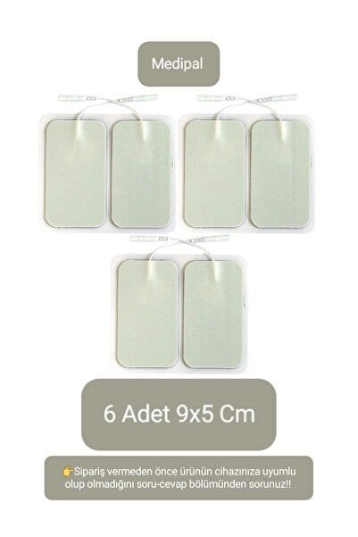 6 Adet 9x5 Cm Universal Büyük Boy Kablolu Tens Pedi - Tens Elektrot Pedi - Yedek Tens Elektrodu
