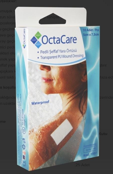Su Geçirmez Şeffaf Pu Film Yara Örtüsü (sezeryan Bandı) Octamed 10 ADET 5CMX7,5CM