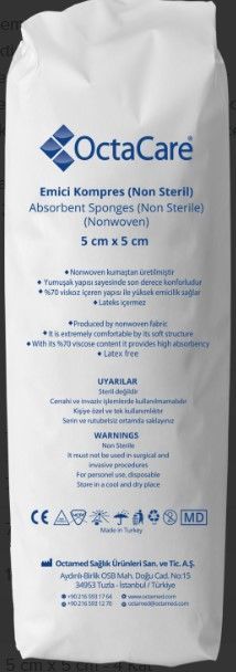 Octacare Non-Steril Spanç  Emici  Kompres Gazlı Bez  5 cm x 5 cm - 8 Kat 200 Adet(Kopya)