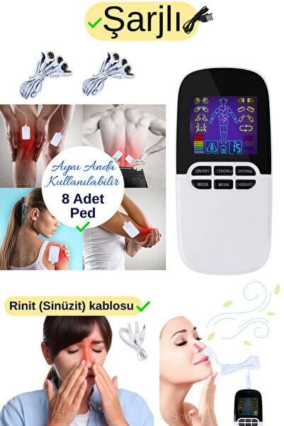 Çift Kanallı 8 Pedli Taşınabilir Fizik Tedavi Tens Cihazı Ems Masaj Aleti