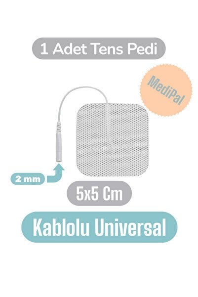 1 Adet 5x5 Cm Kablolu Tens Pedi - Soketli Tens Elektrodu - Tens Elektrot Pedi