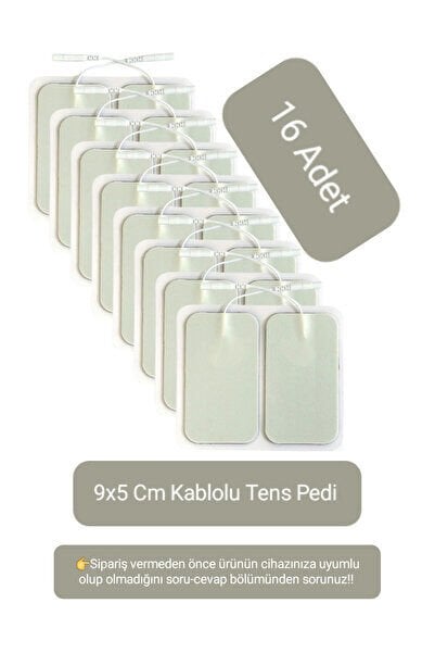 16 Adet 9x5 Cm Universal Büyük Boy Kablolu Tens Pedi - Tens Elektrot Pedi - Yedek Tens Elektrodu