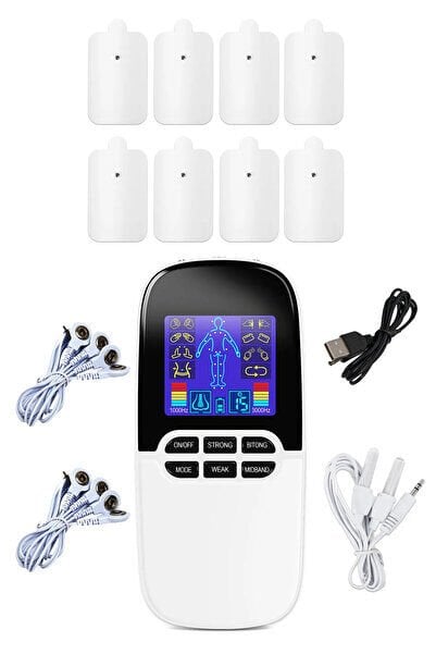 Çift Kanallı Şarjlı Renkli Ekranlı 8 Pedli Fizik Tedavi Tens Cihazı Masaj Aleti