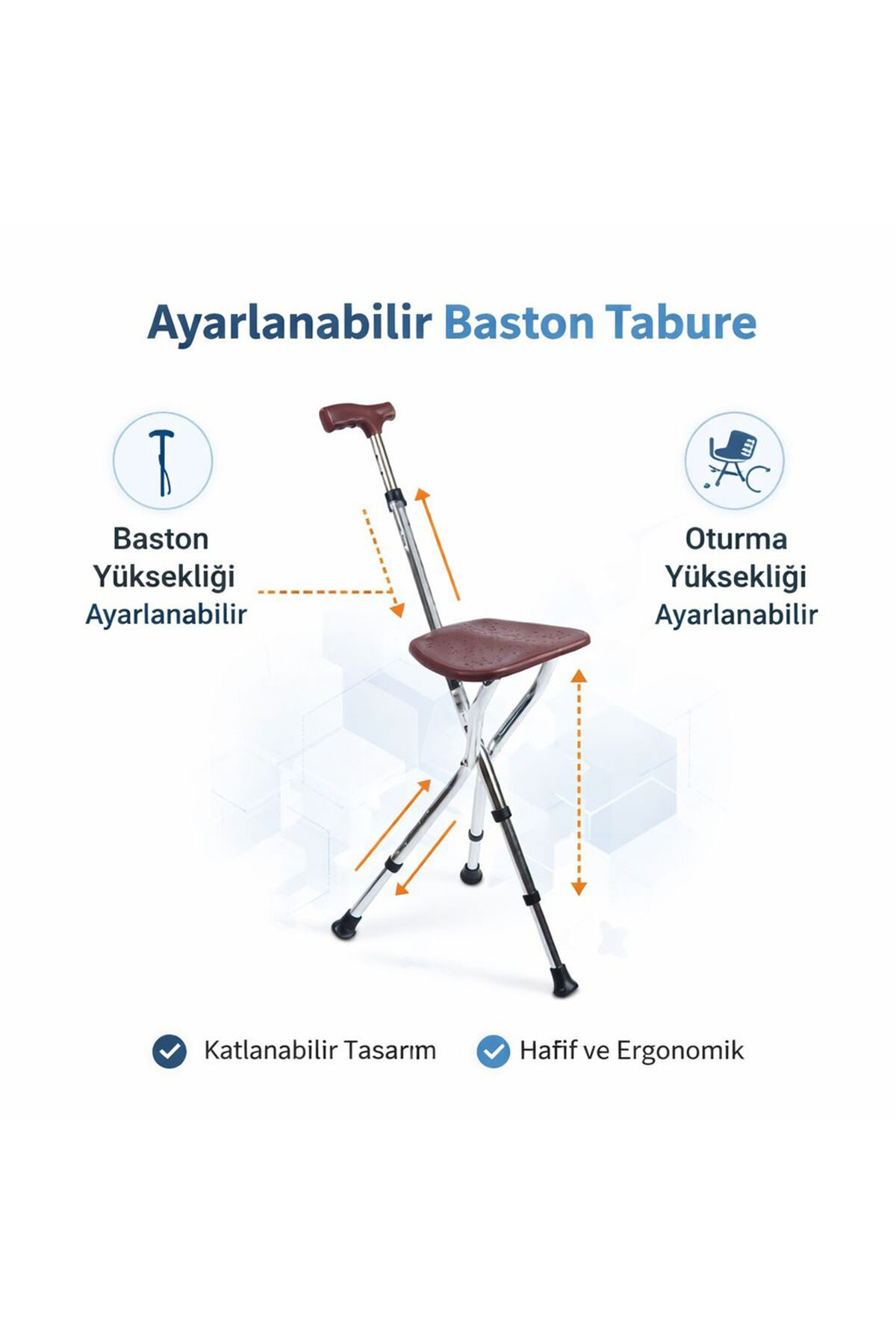 Dm-74 Oturaklı Baston (yüksekliği Ayarlanır) Alüminyum Oturaklı Baston Katlanabilir 27 CM GENİŞ TABLALI