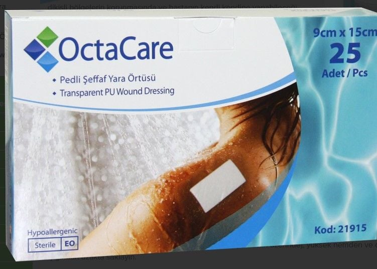 Su Geçirmez Şeffaf Pu Film Yara Örtüsü (Sezeryan Bandı) Octamed 5 ADET 9CMX15CM