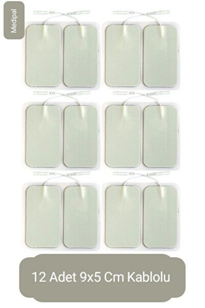 12 Adet 9x5 cm Universal Büyük Boy Kablolu Tens Pedi Yedek Elektrot Seti