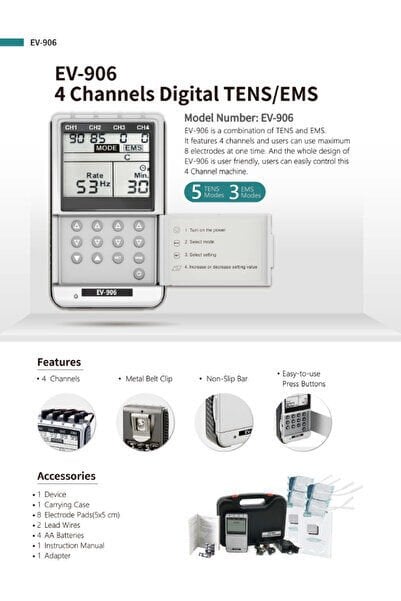 Everyway Ev-906 4 Kanallı Tens Ems Cihazı Adaptörlü Çantalı