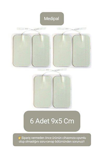 6 Adet 9x5 cm Büyük Boy Kablolu Tens Pedi, Elektrot Pedi, Yedek Set