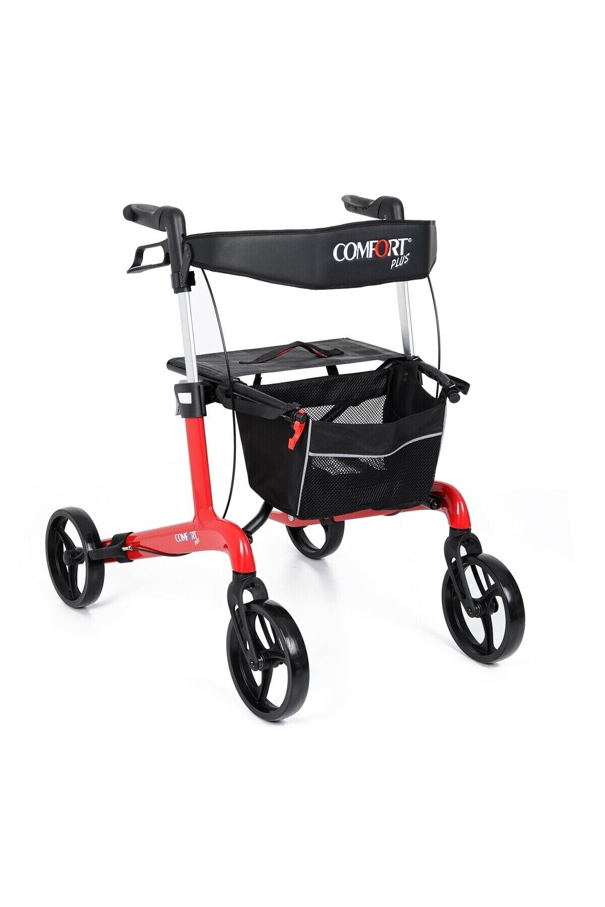 Rolatör Yürüteç Kırmızı| Carbon Fiber Şase, Katlanabilir Oturaklı ve Sepetli Spirit-X4