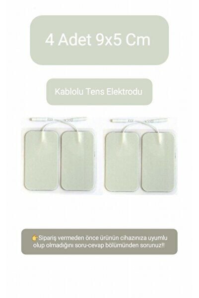 4 Adet 9x5 Cm Universal Büyük Boy Kablolu Tens Pedi - Tens Elektrot Pedi - Yedek Tens Elektrodu