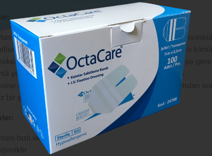 OctaCare Şeffaf Kateter Sabitleme Bandı 7 cm x 8,5 cm 100 Adet