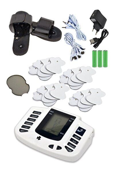 8 pedli taşınabilir tens masaj cihazı, adaptör ve terlikli model