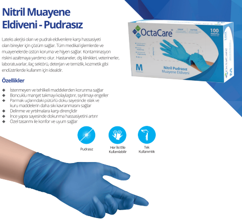 OctaCare Nitril Pudrasız Muayene Eldiveni